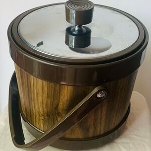 Vintage 1960s Atapco Faux Wood Paneled Ice Bucket, Made in the USA MCM